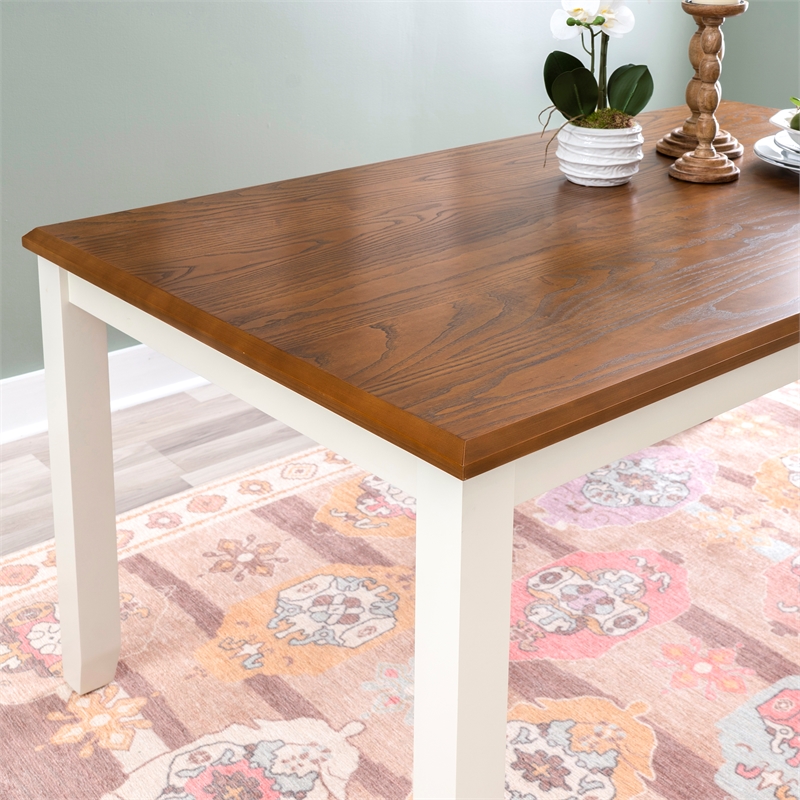 Linon Jane 2 Tone Dining Table in Vanilla White and Honey Brown Wood