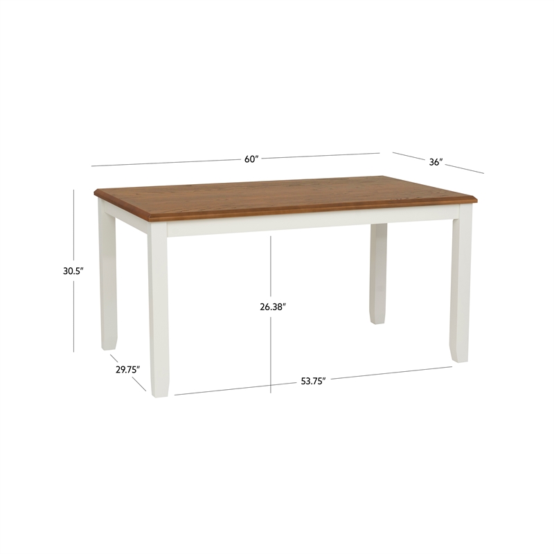 Linon Jane 2 Tone Dining Table in Vanilla White and Honey Brown Wood