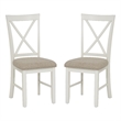 Linon Jane Set of 2 Upholstered X-Back Dining Side Chairs in Vanilla White Wood