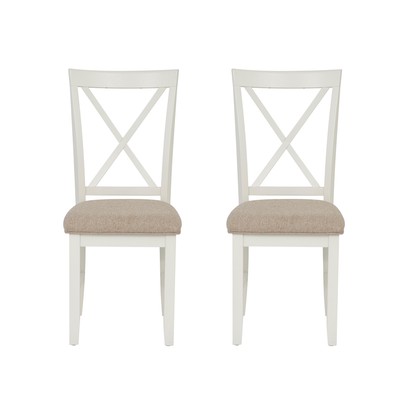 Linon Jane Set of 2 Upholstered X-Back Dining Side Chairs in Vanilla White Wood