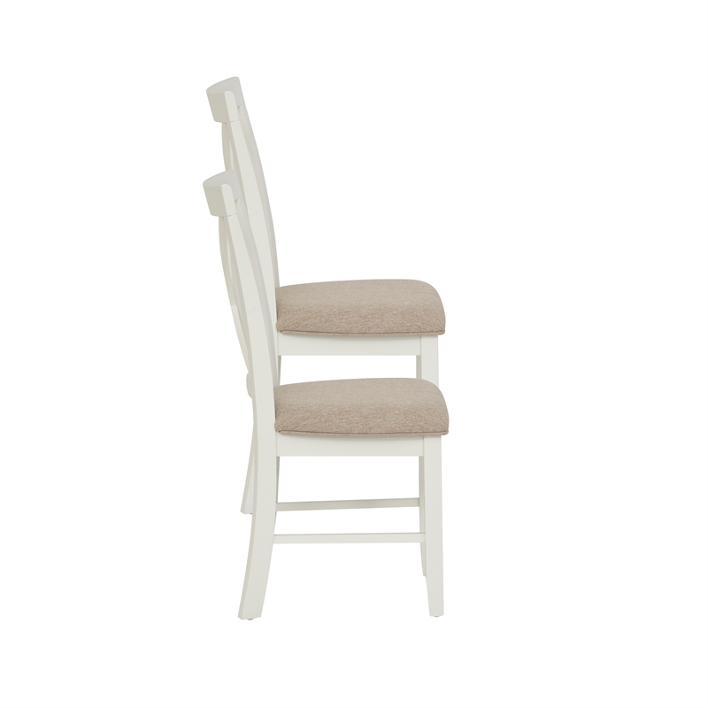 Linon Jane Set of 2 Upholstered X-Back Dining Side Chairs in Vanilla White Wood