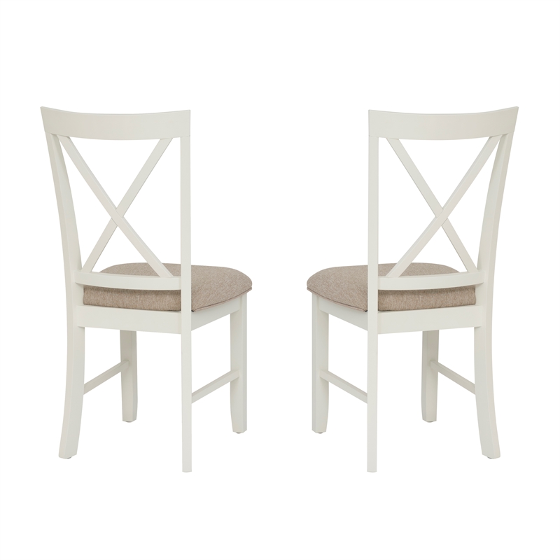 Linon Jane Set of 2 Upholstered X-Back Dining Side Chairs in Vanilla White Wood