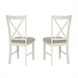 Linon Jane Set of 2 Upholstered X-Back Dining Side Chairs in Vanilla White Wood
