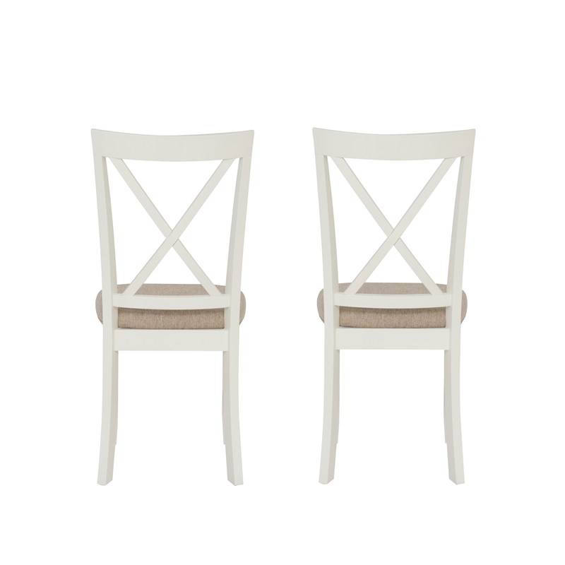Linon Jane Set of 2 Upholstered X-Back Dining Side Chairs in Vanilla White Wood
