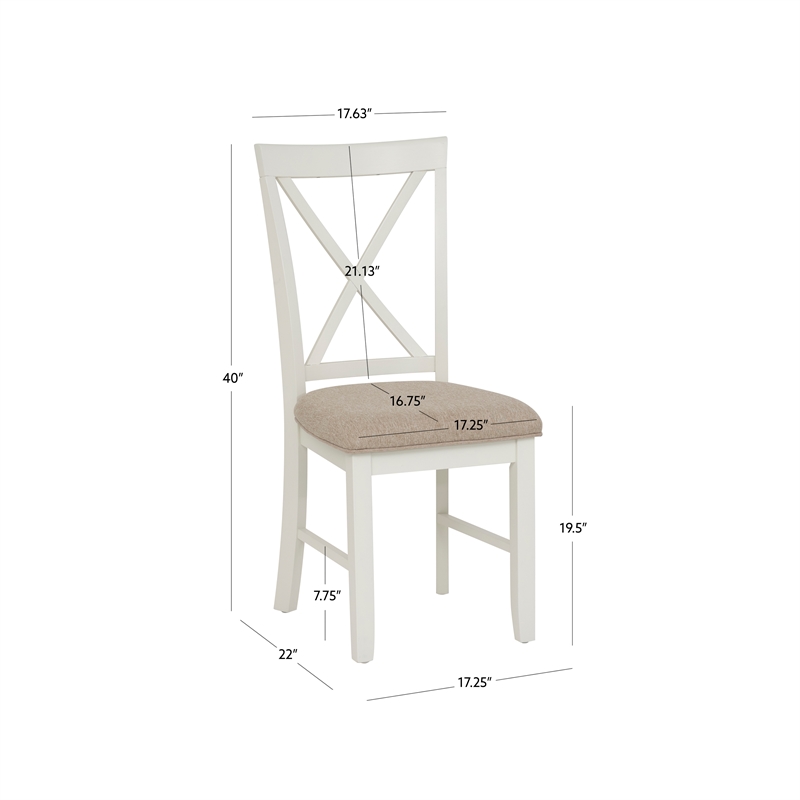Linon Jane Set of 2 Upholstered X-Back Dining Side Chairs in Vanilla White Wood