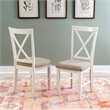 Linon Jane Set of 2 Upholstered X-Back Dining Side Chairs in Vanilla White Wood