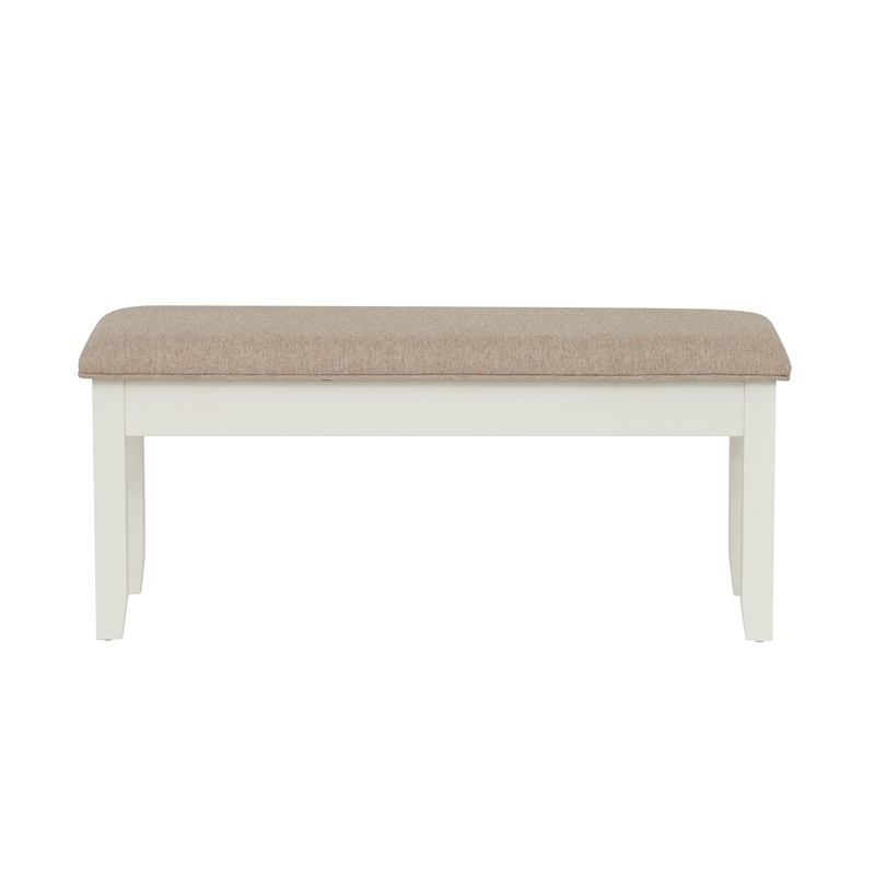 Linon Jane Storage Bench Light Tan Padded Seat and Vanilla White Painted Wood