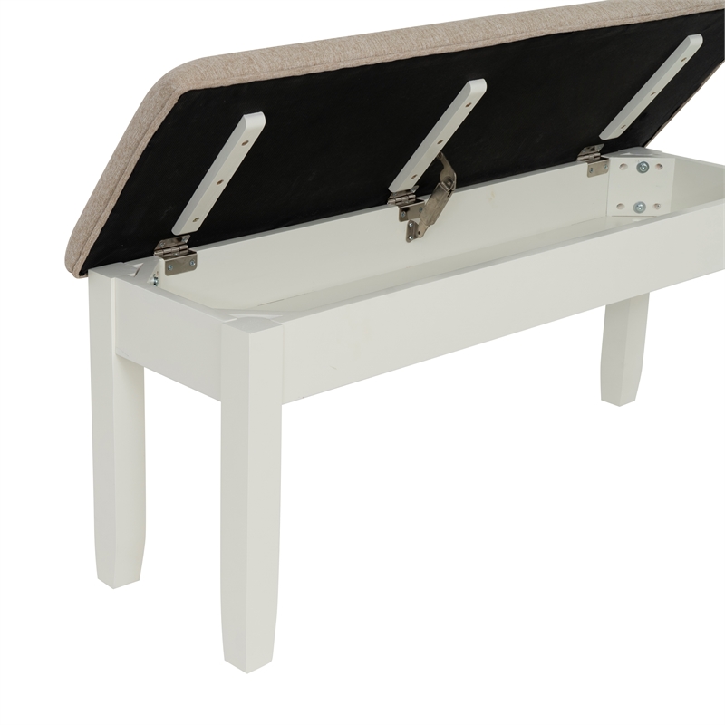 Linon Jane Storage Bench Light Tan Padded Seat and Vanilla White Painted Wood