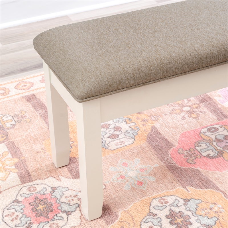 Linon Jane Storage Bench Light Tan Padded Seat and Vanilla White Painted Wood