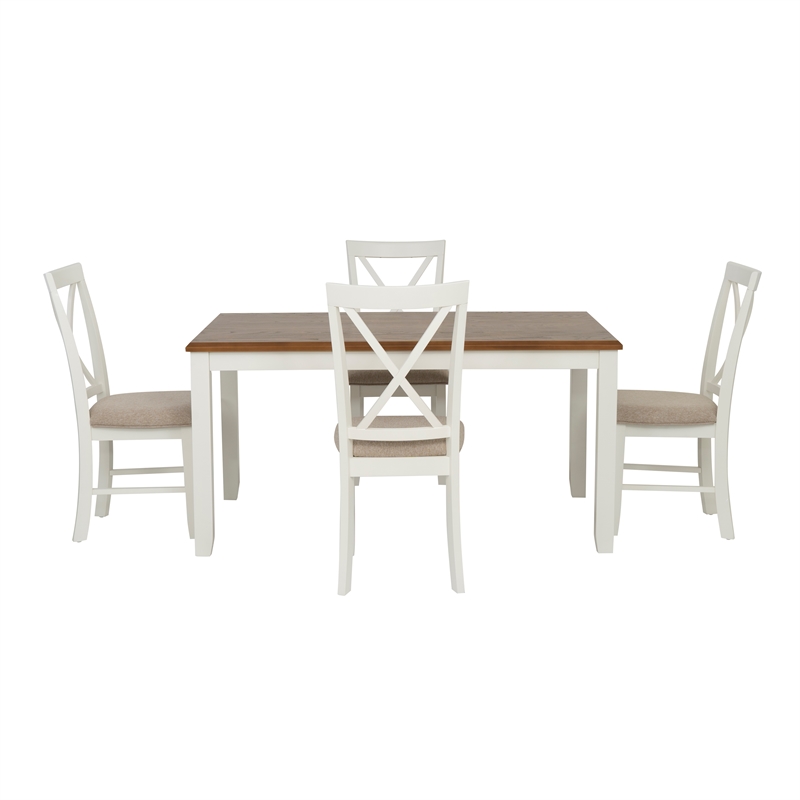 Linon Jane Wood 5 Piece Upholstered Dining Set in Vanilla White and Honey Brown