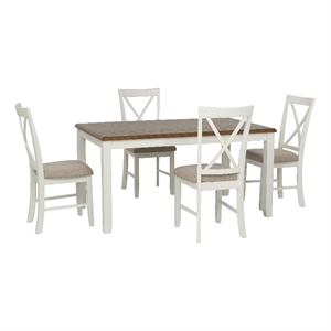 Linon Jane Wood 5 Piece Upholstered Dining Set in Vanilla White and Honey Brown