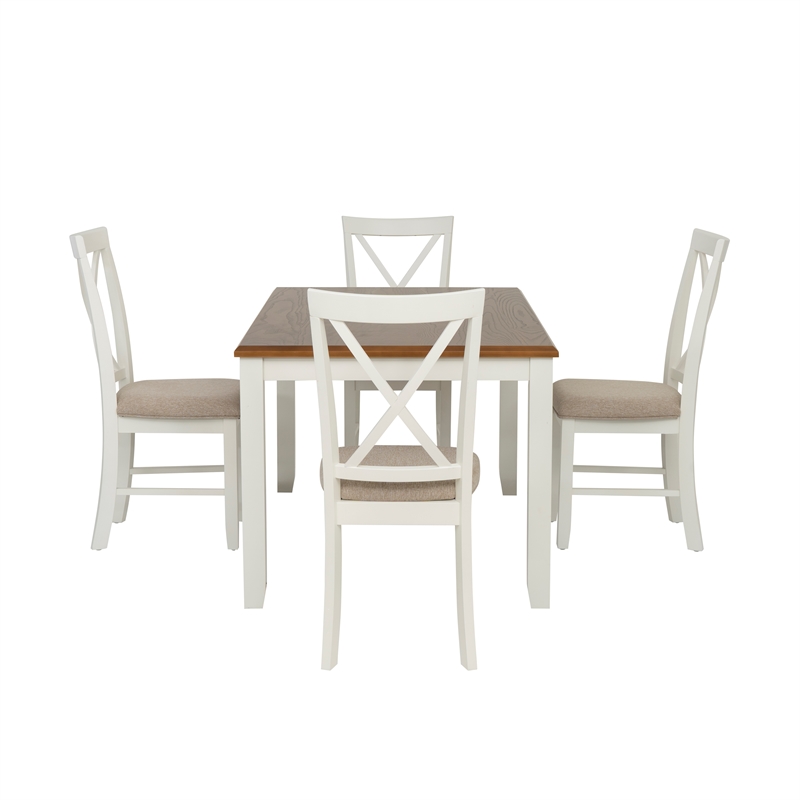 Linon Jane Wood 5 Piece Upholstered Dining Set in Vanilla White and Honey Brown