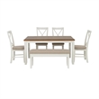 Linon Jane 6 Piece Upholstered Dining Set in Vanilla White and Honey Brown Wood