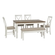 Linon Jane 6 Piece Upholstered Dining Set in Vanilla White and Honey Brown Wood
