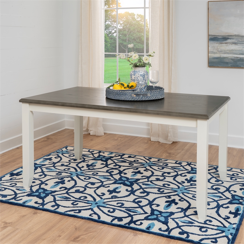 Linon Jane 2 Tone Wood Dining Table in Smokey Gray Top and Vanilla White Base