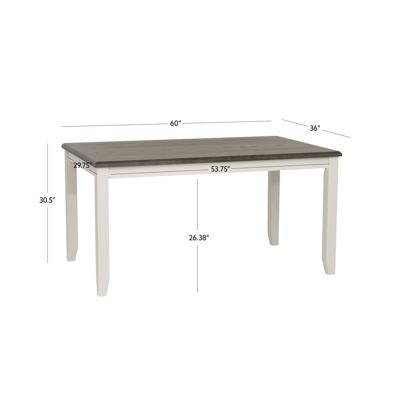 Linon Jane 2 Tone Wood Dining Table in Smokey Gray Top and Vanilla White Base