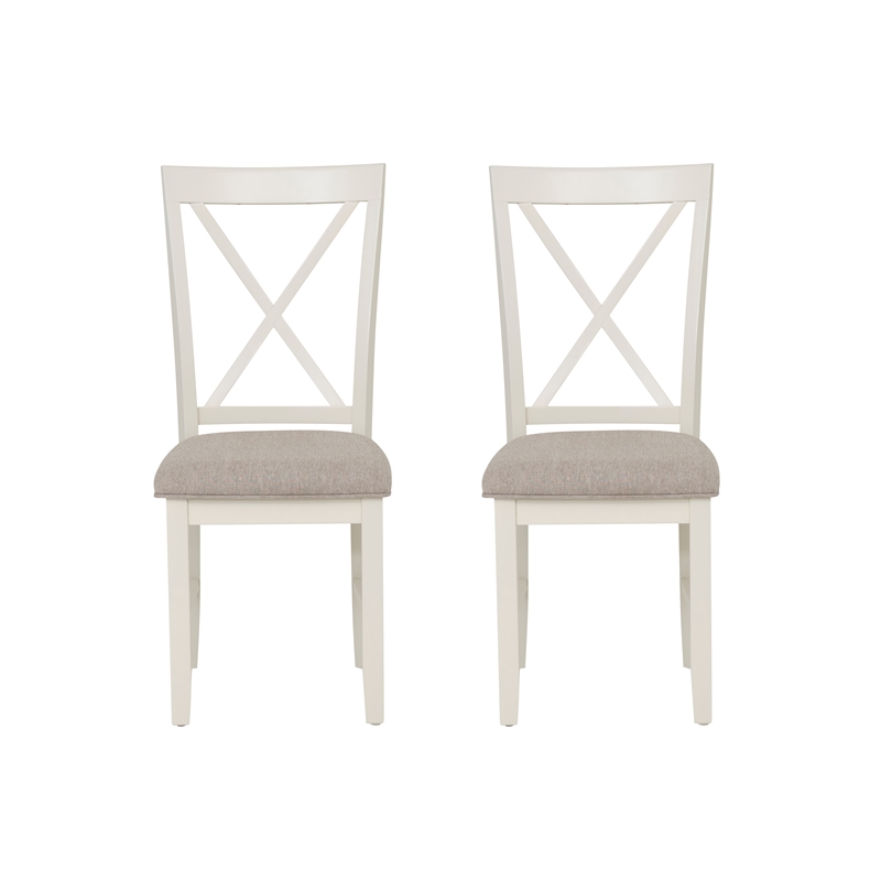 Linon Jane X-Back Upholstered Dining Side Chairs Set of 2 in Vanilla White Wood