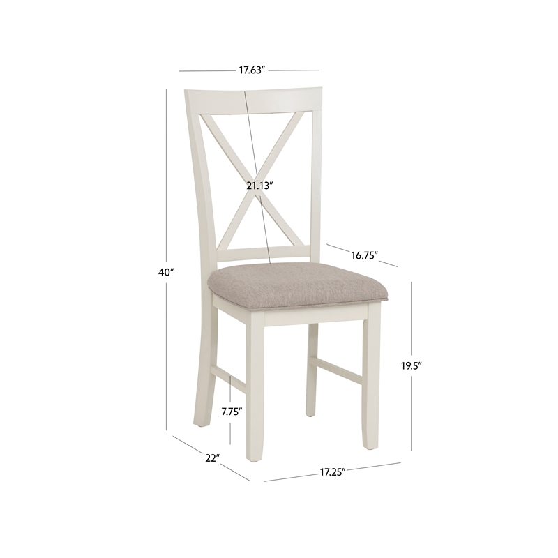 Linon Jane X-Back Upholstered Dining Side Chairs Set of 2 in Vanilla White Wood
