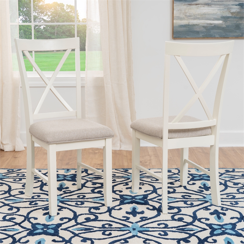 Linon Jane X-Back Upholstered Dining Side Chairs Set of 2 in Vanilla White Wood
