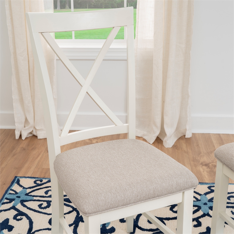 Linon Jane X-Back Upholstered Dining Side Chairs Set of 2 in Vanilla White Wood