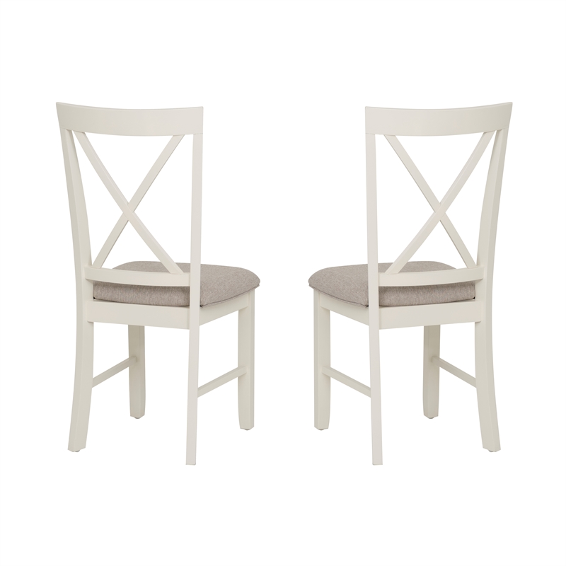 Linon Jane X-Back Upholstered Dining Side Chairs Set of 2 in Vanilla White Wood