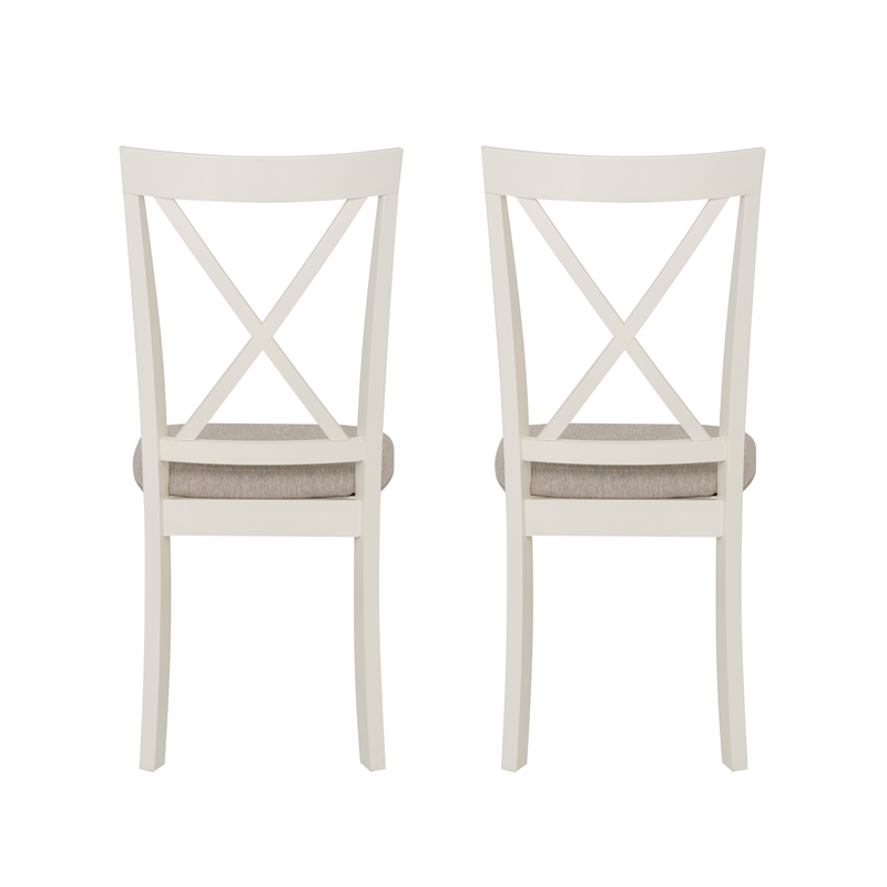 Linon Jane X-Back Upholstered Dining Side Chairs Set of 2 in Vanilla White Wood