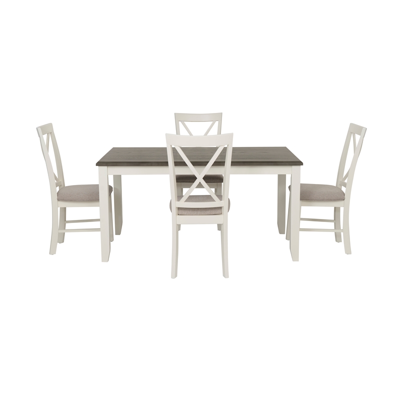 Linon Jane Wood Five Piece Upholstered Dining Set in Vanilla White and Gray