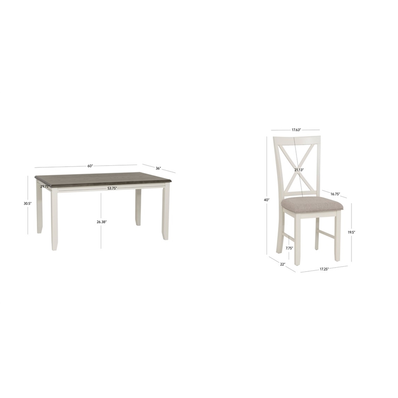 Linon Jane Wood Five Piece Upholstered Dining Set in Vanilla White and Gray