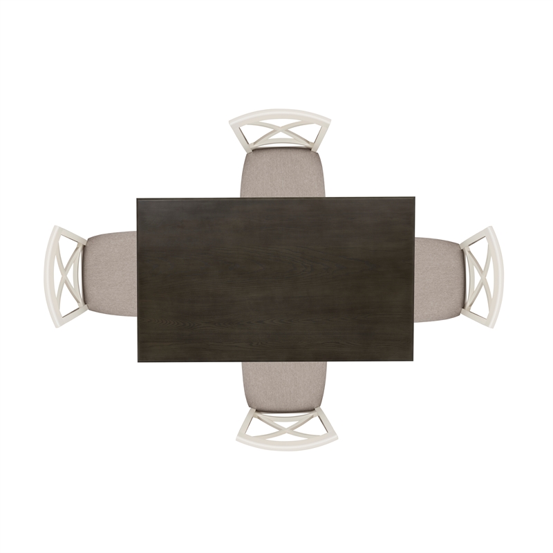 Linon Jane Wood Five Piece Upholstered Dining Set in Vanilla White and Gray