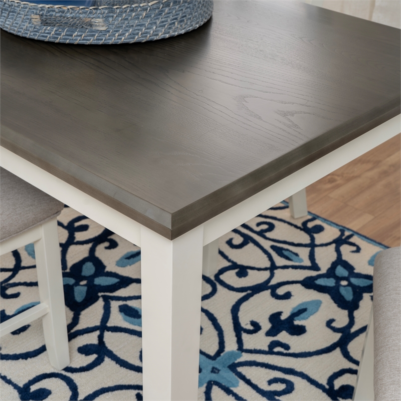 Linon Jane Wood Five Piece Upholstered Dining Set in Vanilla White and Gray