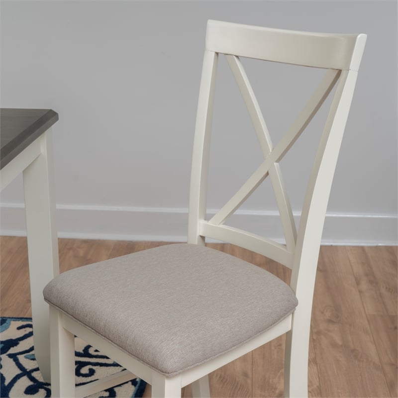 Linon Jane Wood Five Piece Upholstered Dining Set in Vanilla White and Gray