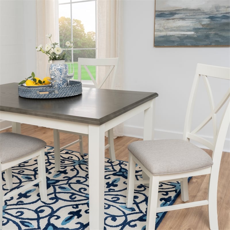 Linon Jane Wood Five Piece Upholstered Dining Set in Vanilla White and Gray