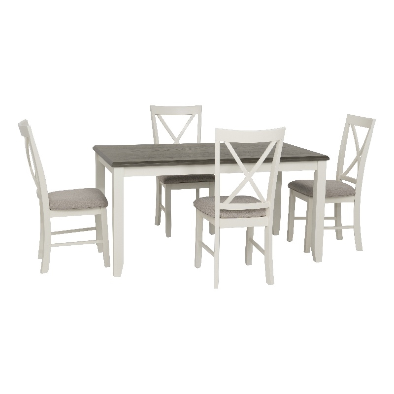 Linon Jane Wood Five Piece Upholstered Dining Set in Vanilla White and Gray
