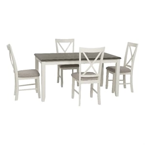 Linon Jane Wood Five Piece Upholstered Dining Set in Vanilla White and Gray