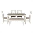 Linon Jane 6 Pce Upholstered Dining Set with Bench in Vanilla White/Gray Wood