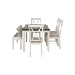 Linon Jane 6 Pce Upholstered Dining Set with Bench in Vanilla White/Gray Wood
