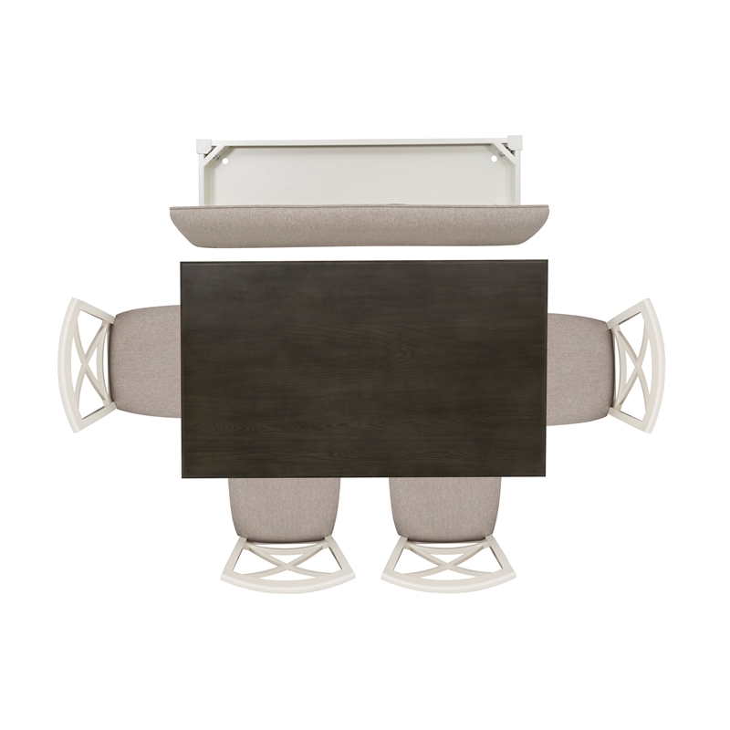 Linon Jane 6 Pce Upholstered Dining Set with Bench in Vanilla White/Gray Wood