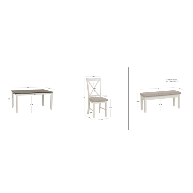 Linon Jane 6 Pce Upholstered Dining Set with Bench in Vanilla White/Gray Wood