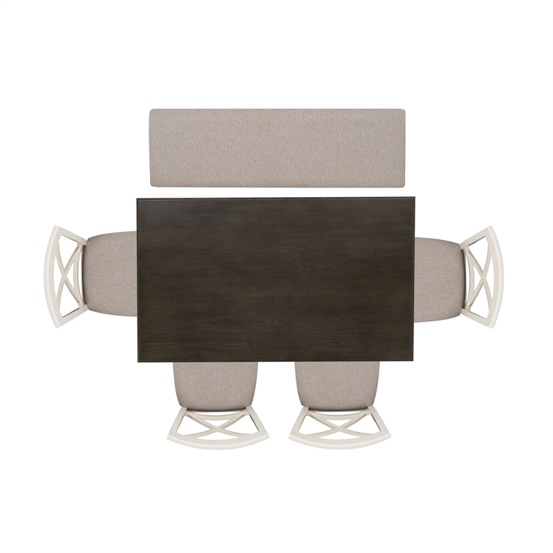 Linon Jane 6 Pce Upholstered Dining Set with Bench in Vanilla White/Gray Wood