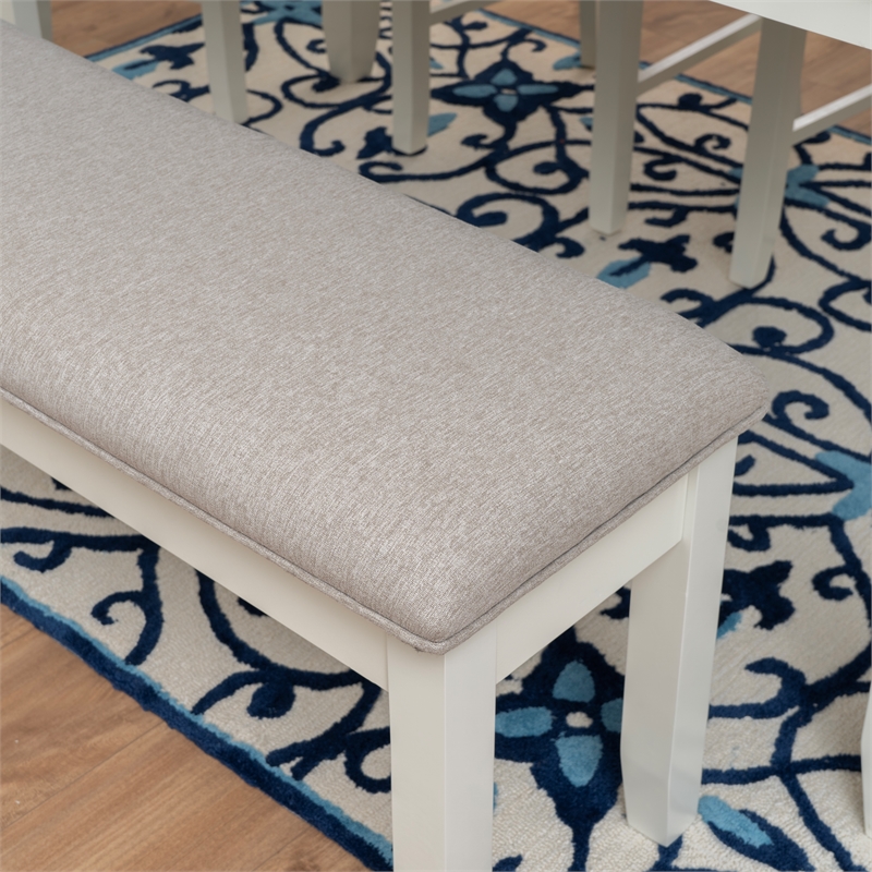 Linon Jane 6 Pce Upholstered Dining Set with Bench in Vanilla White/Gray Wood