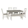 Linon Jane 6 Pce Upholstered Dining Set with Bench in Vanilla White/Gray Wood