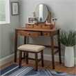 Linon Iris Wood Vanity & Padded Stool Set Oval Mirror 5 Drawers in Walnut Brown