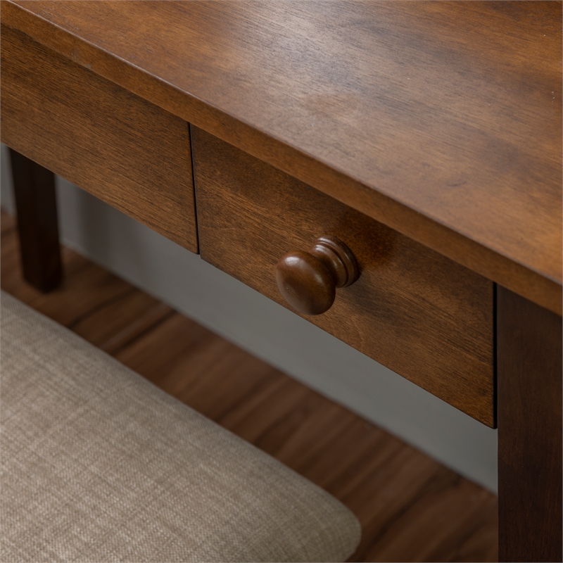 Linon Iris Wood Vanity & Padded Stool Set Oval Mirror 5 Drawers in Walnut Brown