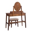 Linon Iris Wood Vanity & Padded Stool Set Oval Mirror 5 Drawers in Walnut Brown