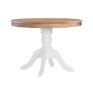 linon troyin wood pedestal dining table in natural brown and white