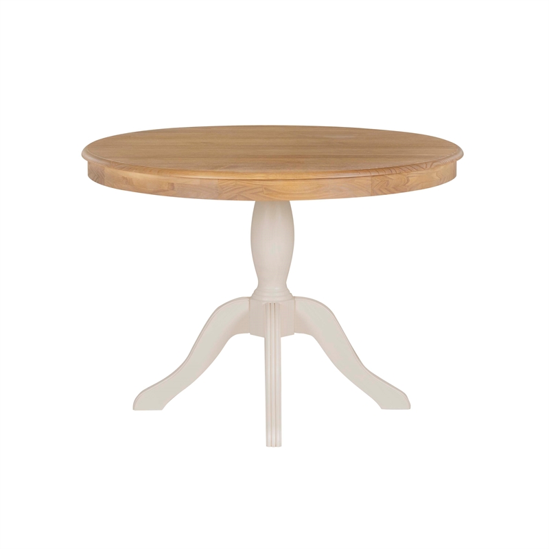 Linon Troyin 2 Tone Round Pedestal Dining Table in Natural and White Solid Wood