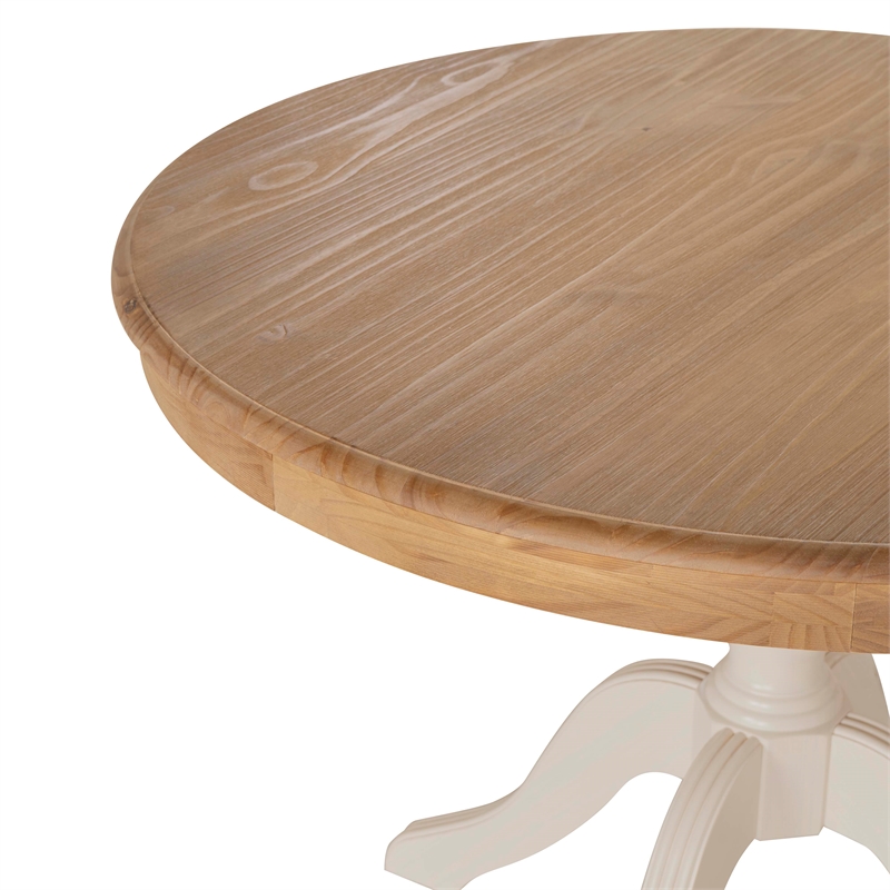 Linon Troyin 2 Tone Round Pedestal Dining Table in Natural and White Solid Wood