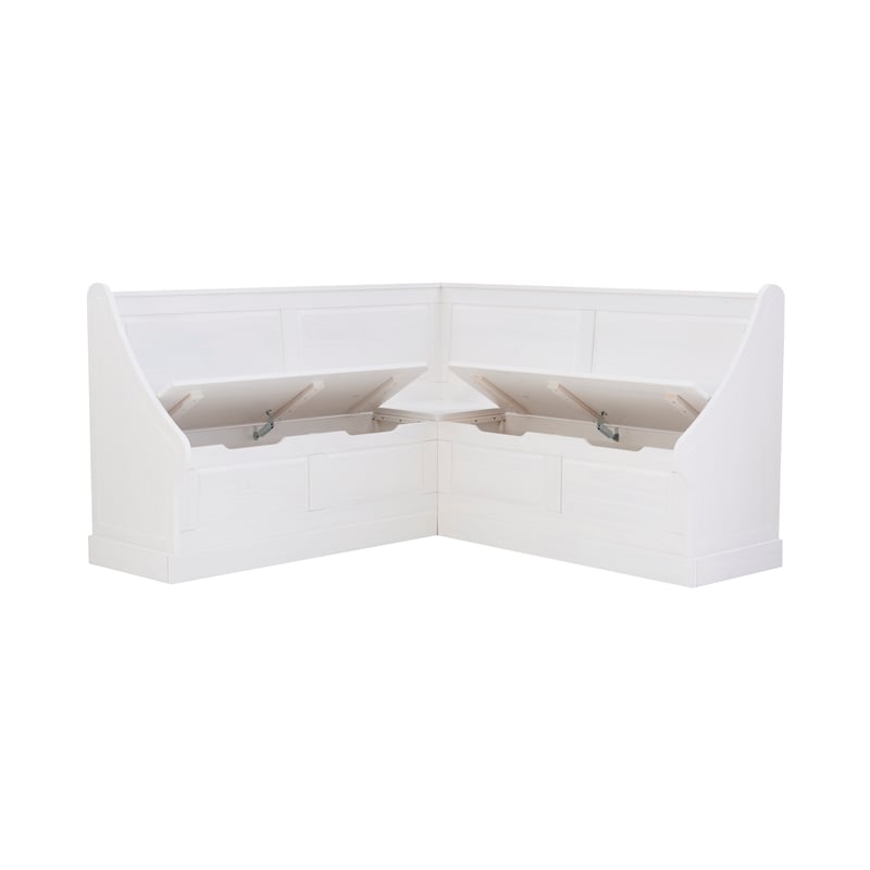 Linon Troyin Corner Breakfast Nook with Hidden Storage in Solid White Pine Wood