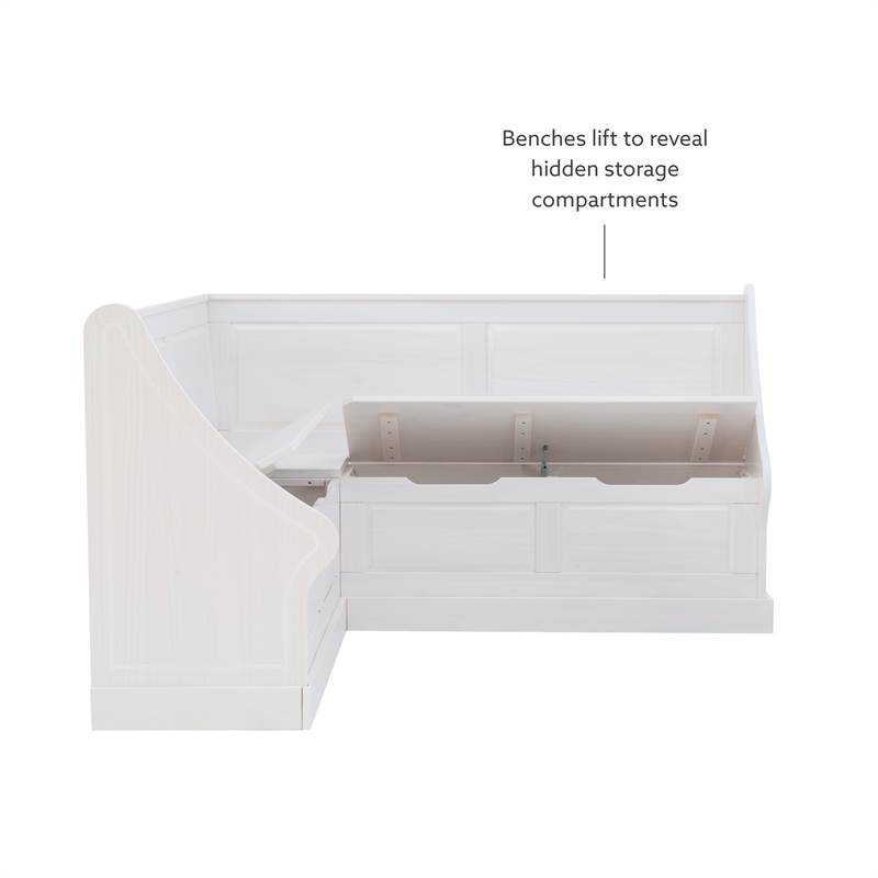 Linon Troyin Backless Wood Corner Nook Set in Natural and White 