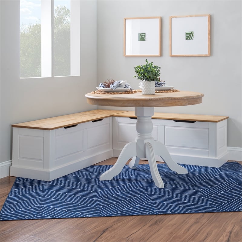 Linon Troyin Two Tone Backless Wooden Storage Nook in Natural and White Cymax Business